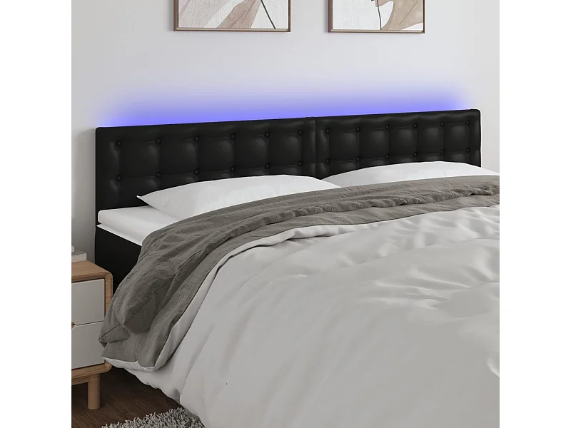 LED - Kopfteil für Bett | Bett-Kopfteil Schwarz 200x5x78/88 cm Kunstleder -MN224983
