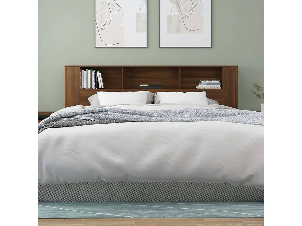 Kopfteil für Bett | Bett-Kopfteil mit Ablagen Braun Eichen-Optik 200x18,5x104,5 cm -MN967636