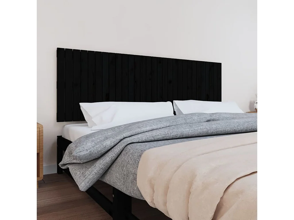 Wand-Kopfteil für Bett | Bett-Kopfteil Schwarz 185x3x60 cm Massivholz Kiefer -MN584607