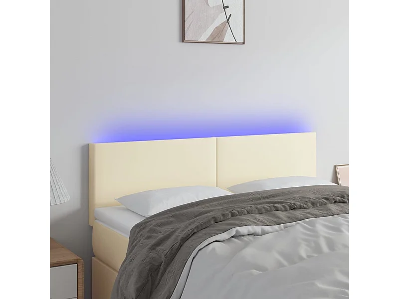 LED - Kopfteil für Bett | Bett-Kopfteil Creme 144x5x78/88 cm Kunstleder -MN339557