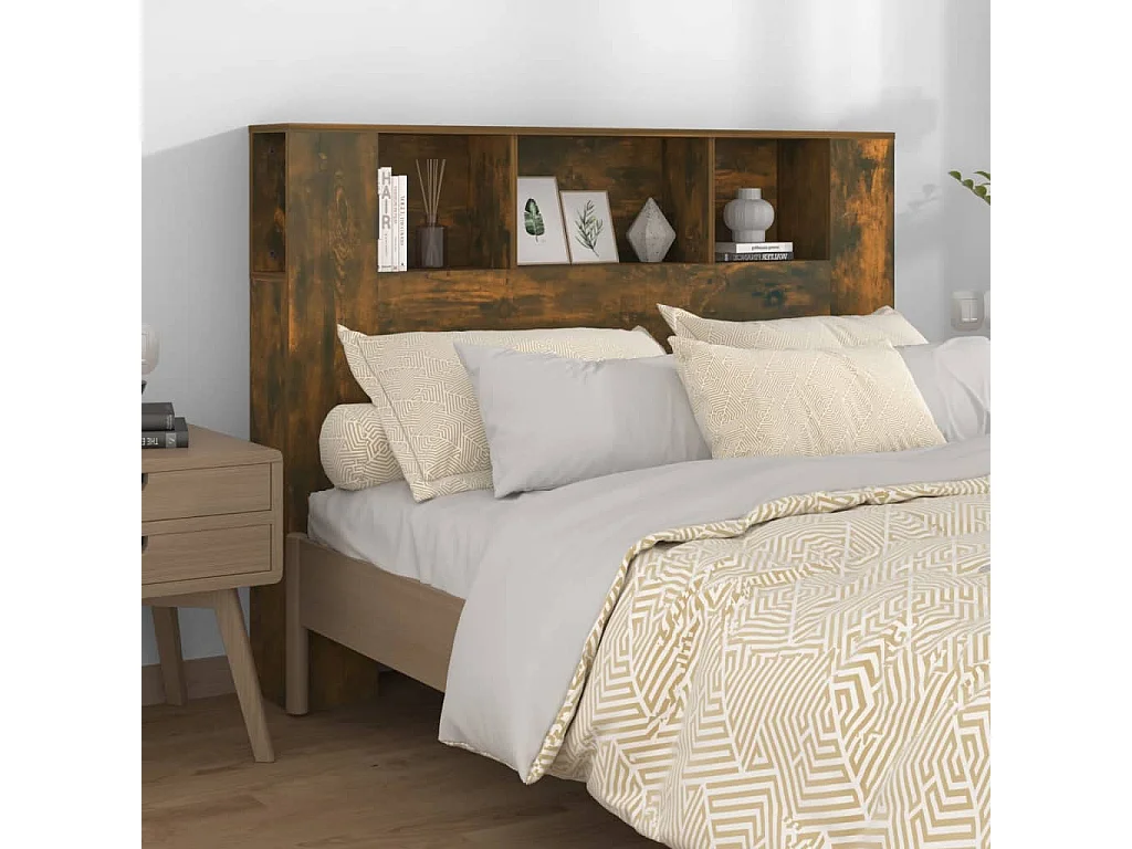 Kopfteil für Bett | Bett-Kopfteil mit Ablagen Räuchereiche 140x18,5x104,5 cm -MN423647