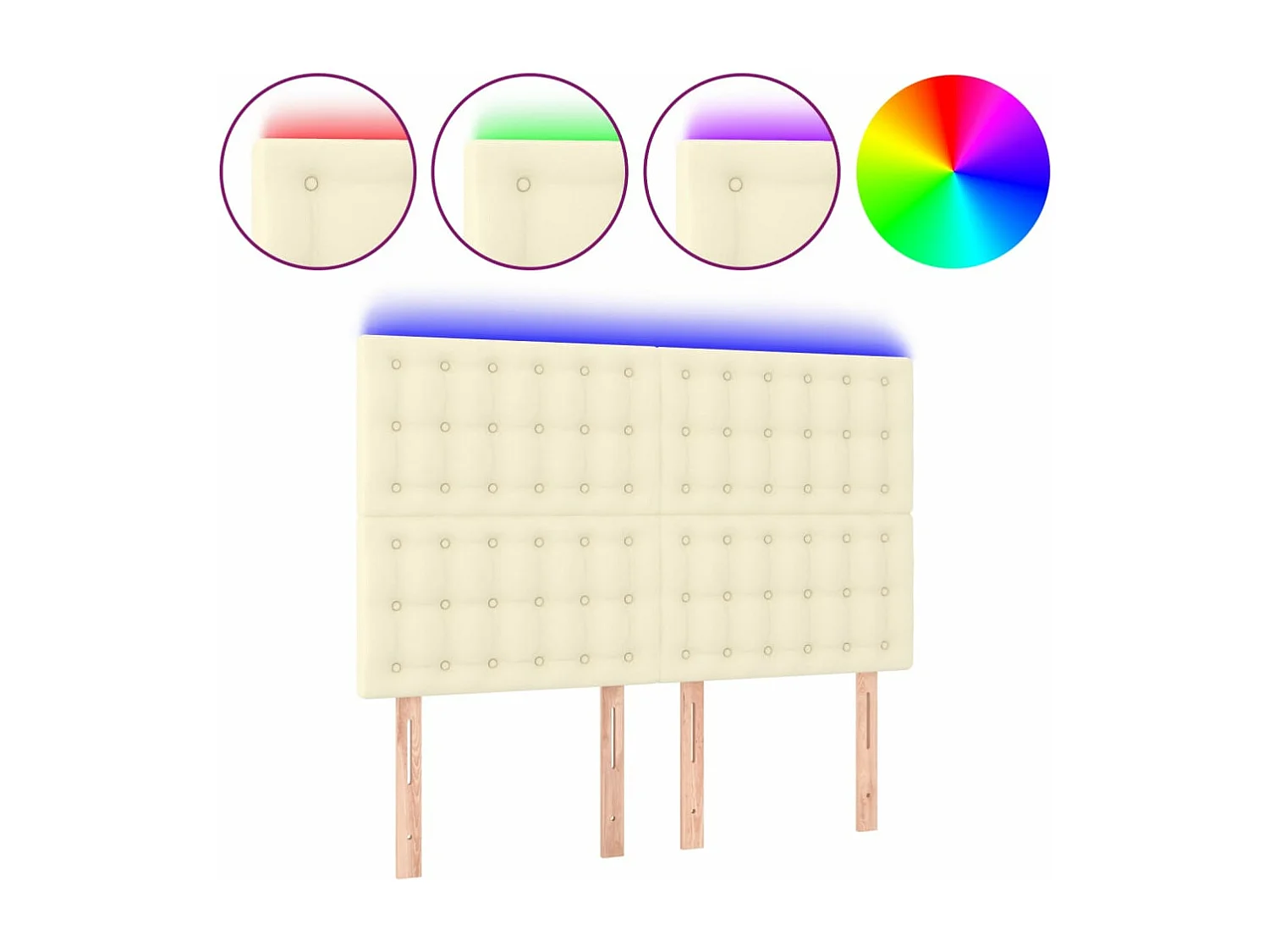 LED - Kopfteil für Bett | Bett-Kopfteil Creme 144x5x118/128 cm Kunstleder -MN466102