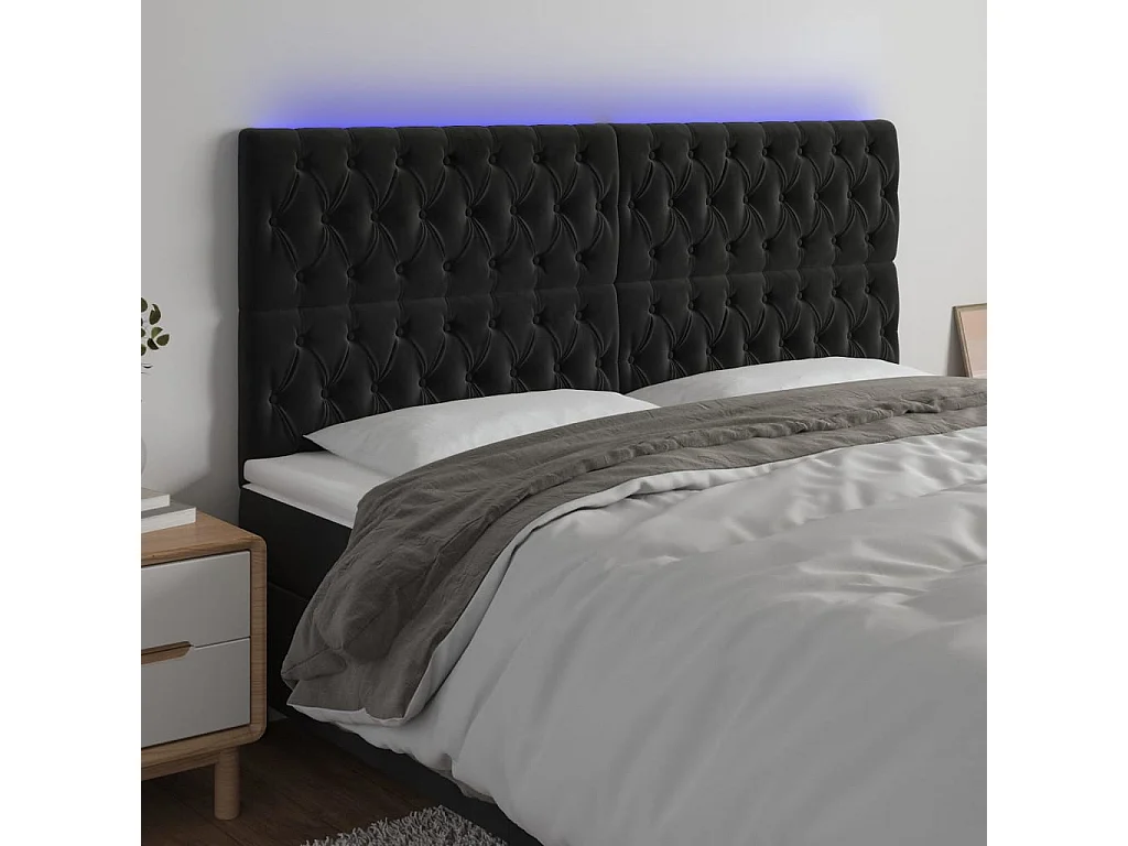 LED - Kopfteil für Bett | Bett-Kopfteil Schwarz 200x7x118/128 cm Samt -MN897572