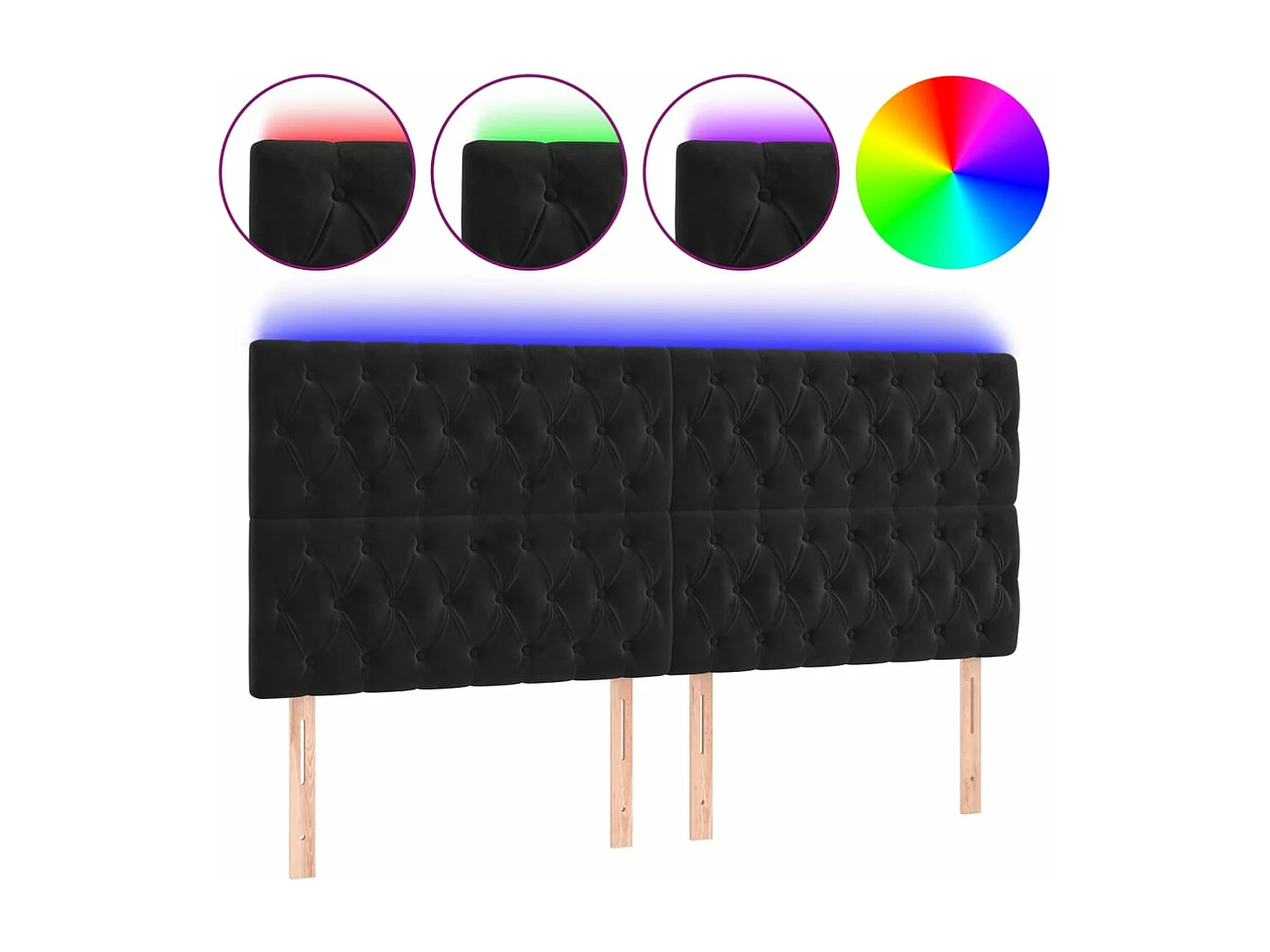 LED - Kopfteil für Bett | Bett-Kopfteil Schwarz 200x7x118/128 cm Samt -MN897572