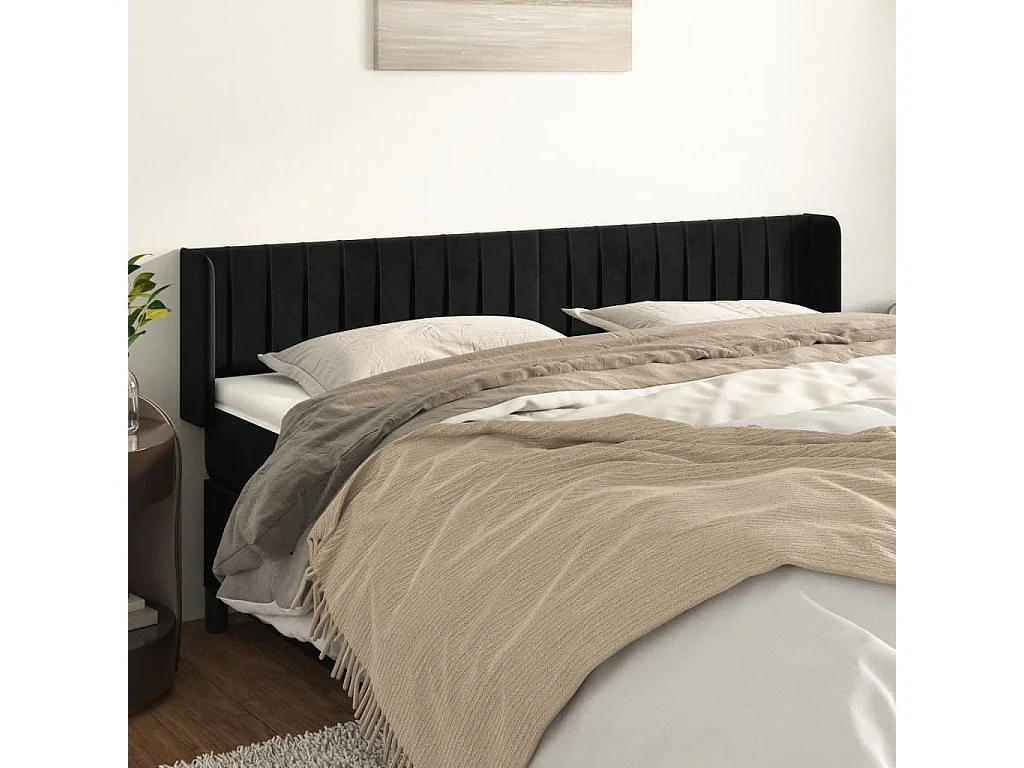 Kopfteil für Bett | Bett-Kopfteil mit Ohren Schwarz 203x16x78/88 cm Samt -MN155642