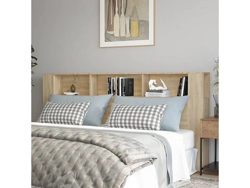 Kopfteil für Bett | Bett-Kopfteil mit Ablagen Sonoma-Eiche 220x18,5x104,5 cm -MN334909