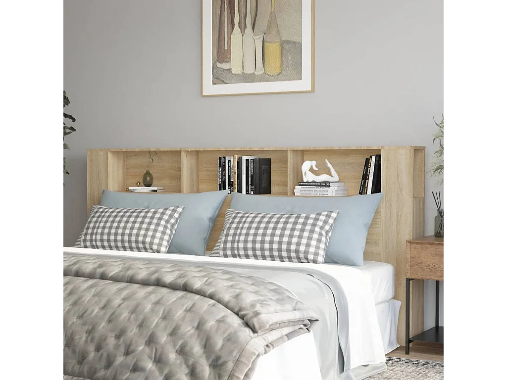 Kopfteil für Bett | Bett-Kopfteil mit Ablagen Sonoma-Eiche 220x18,5x104,5 cm -MN334909