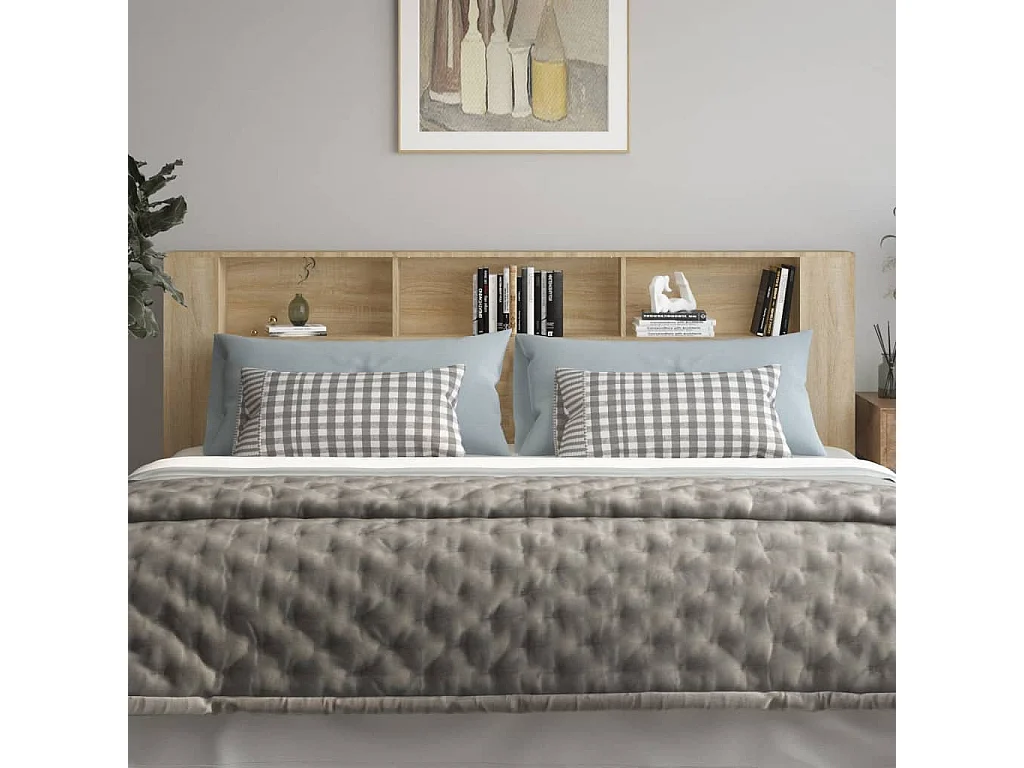 Kopfteil für Bett | Bett-Kopfteil mit Ablagen Sonoma-Eiche 220x18,5x104,5 cm -MN334909