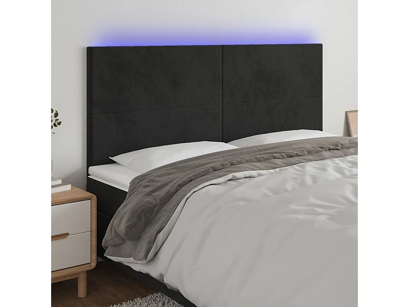 LED - Kopfteil für Bett | Bett-Kopfteil Schwarz 200x5x118/128 cm Samt -MN676150