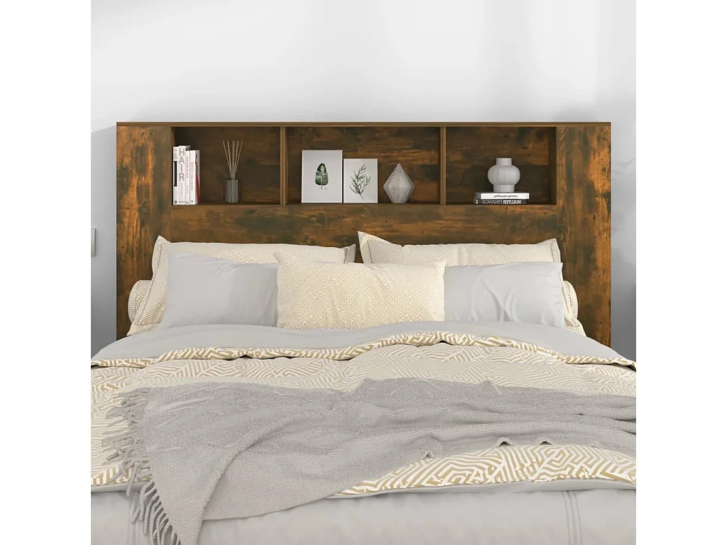 Kopfteil für Bett | Bett-Kopfteil mit Ablagen Räuchereiche 160x18,5x104,5 cm -MN791065