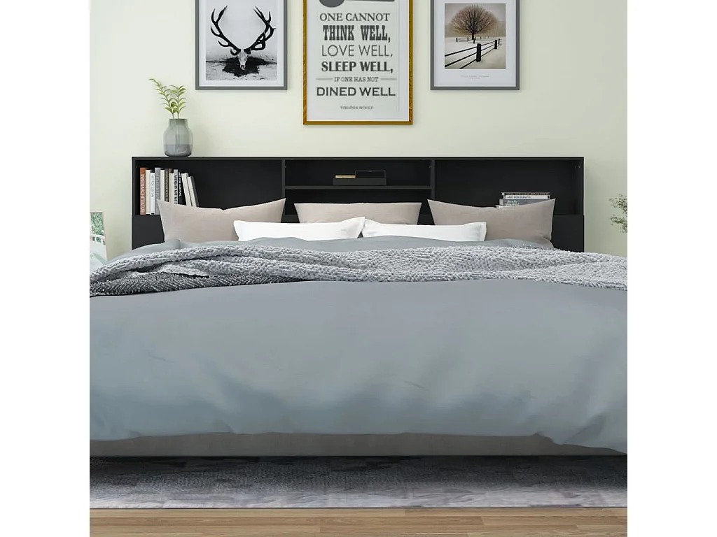 Kopfteil für Bett | Bett-Kopfteil mit Ablagen Schwarz 220x19x103,5 cm -MN373531