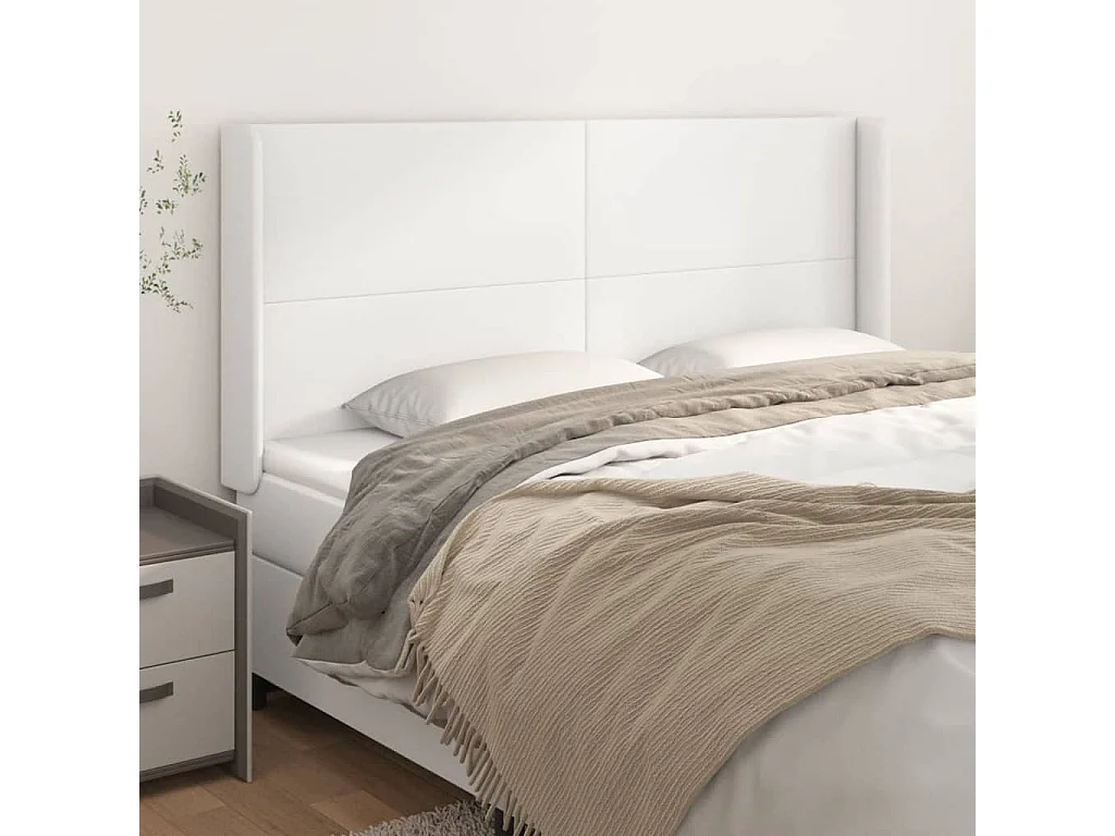 Kopfteil für Bett | Bett-Kopfteil mit Ohren Weiß 203x16x118/128 cm Kunstleder -MN415529