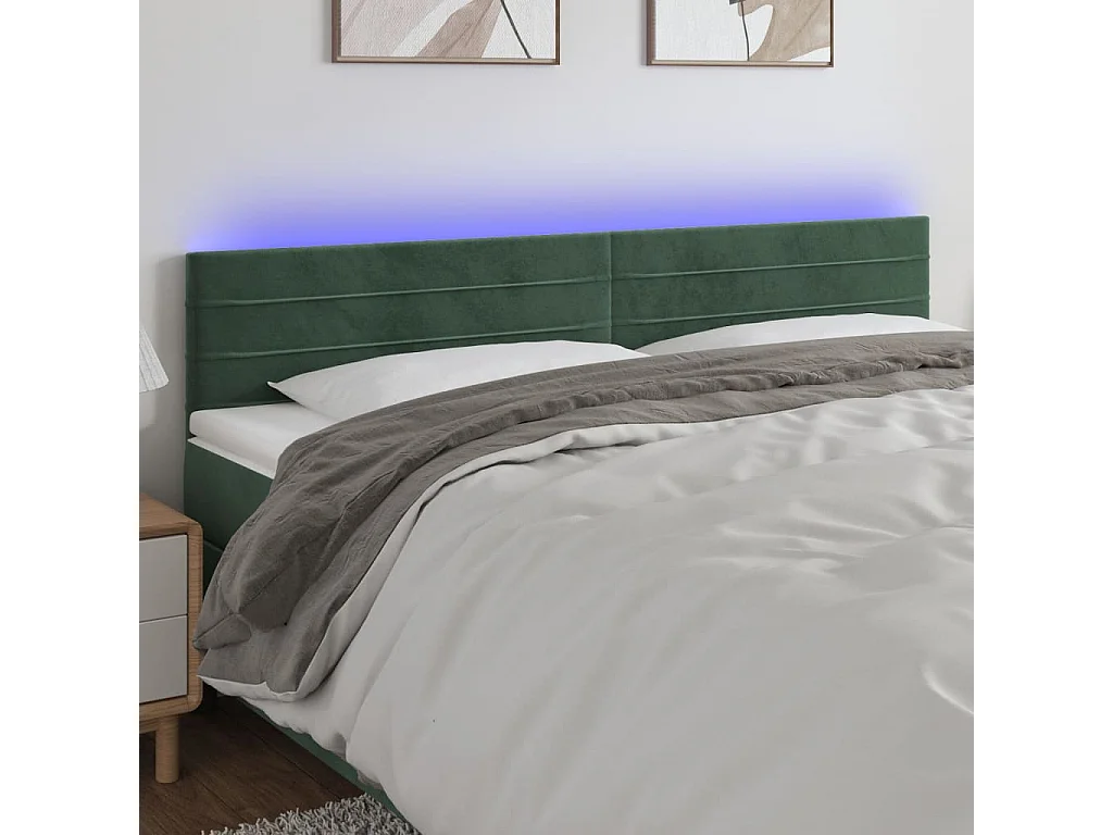 LED - Kopfteil für Bett | Bett-Kopfteil Dunkelgrün 200x5x78/88 cm Samt -MN136813