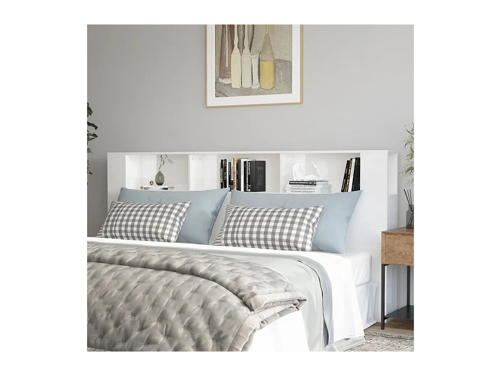 Kopfteil für Bett | Bett-Kopfteil mit Ablagen Hochglanz-Weiß 220x18,5x104,5 cm -MN589867