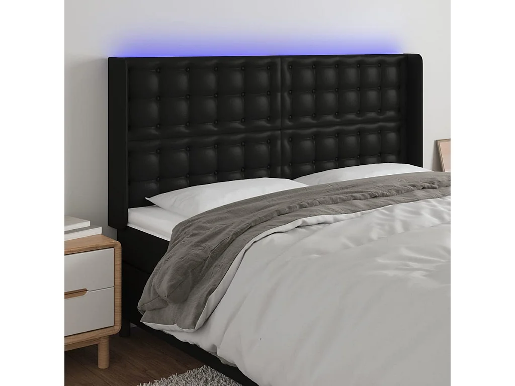 LED - Kopfteil für Bett | Bett-Kopfteil Schwarz 183x16x118/128 cm Kunstleder -MN579923