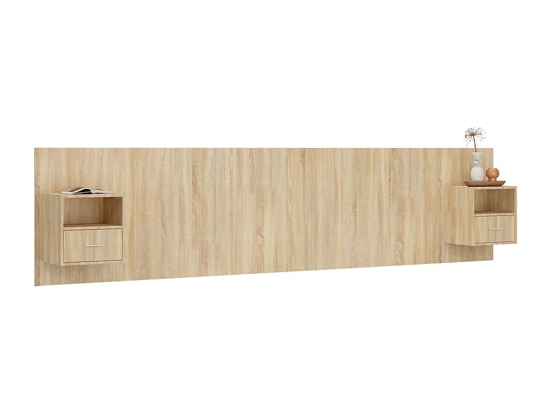 BettKopfteil für Bett + Nachttischen | Bett-Kopfteil Sonoma-Eiche Holzwerkstoff -MN605388