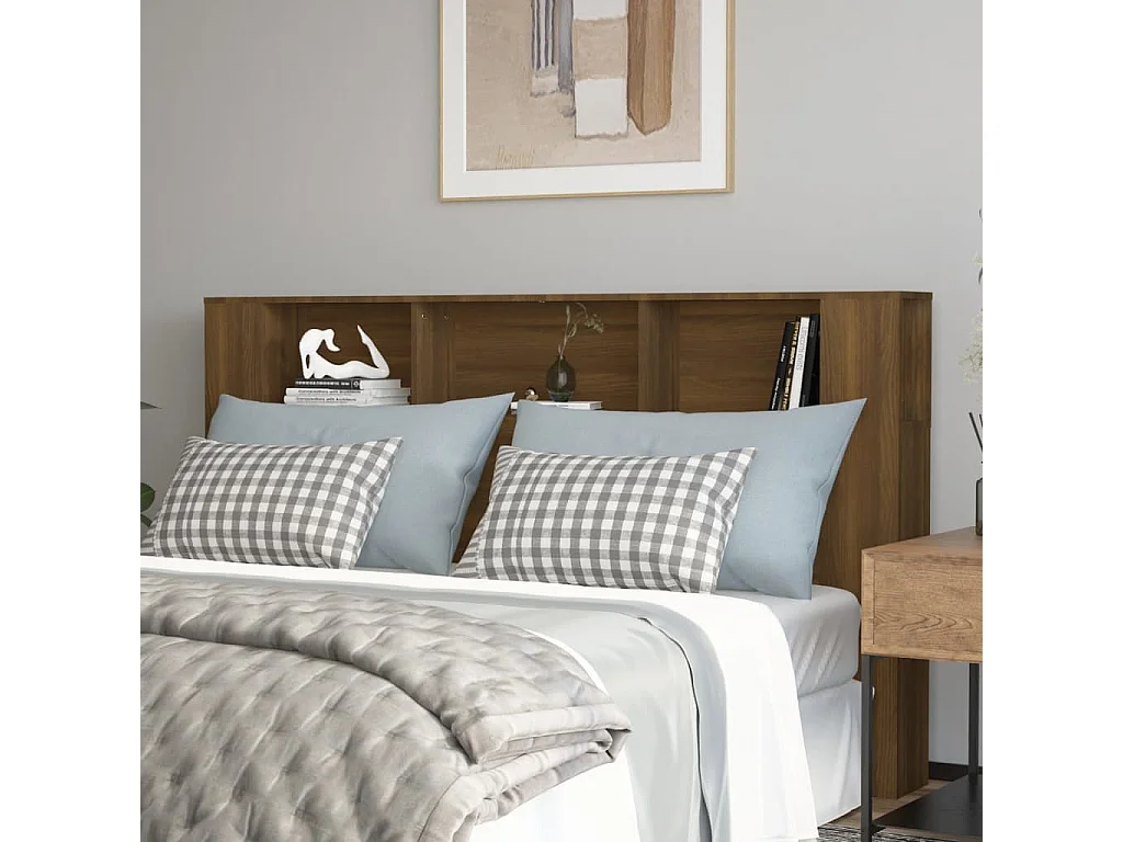 Kopfteil für Bett | Bett-Kopfteil mit Ablagen Braun Eichen-Optik 180x18,5x104,5 cm -MN570418