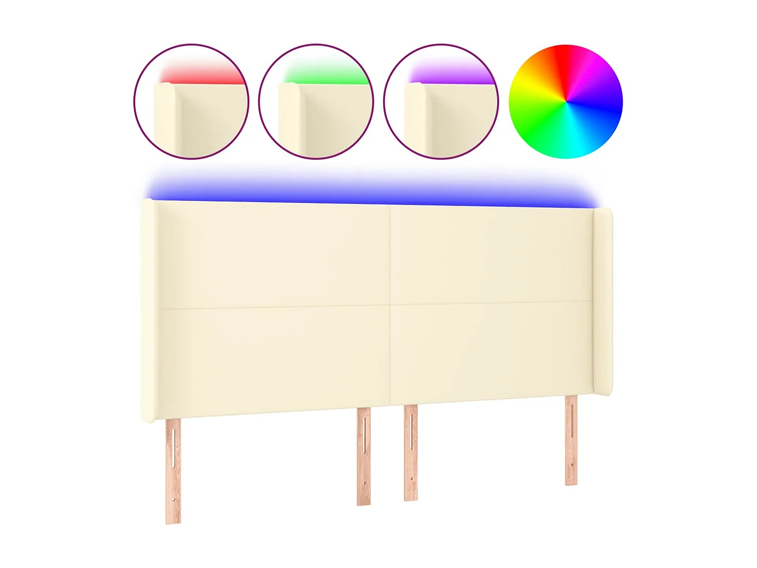 LED - Kopfteil für Bett | Bett-Kopfteil Creme 163x16x118/128 cm Kunstleder -MN580055