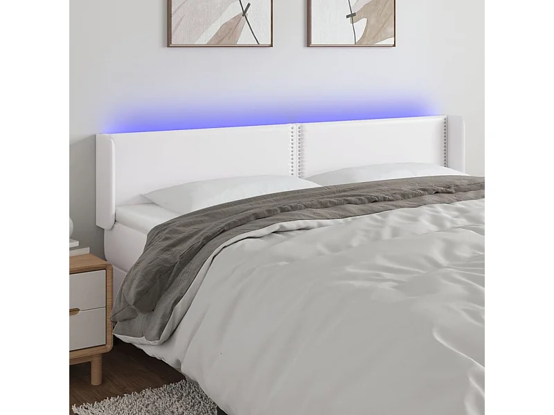 LED - Kopfteil für Bett | Bett-Kopfteil Weiß 203x16x78/88 cm Kunstleder -MN600773