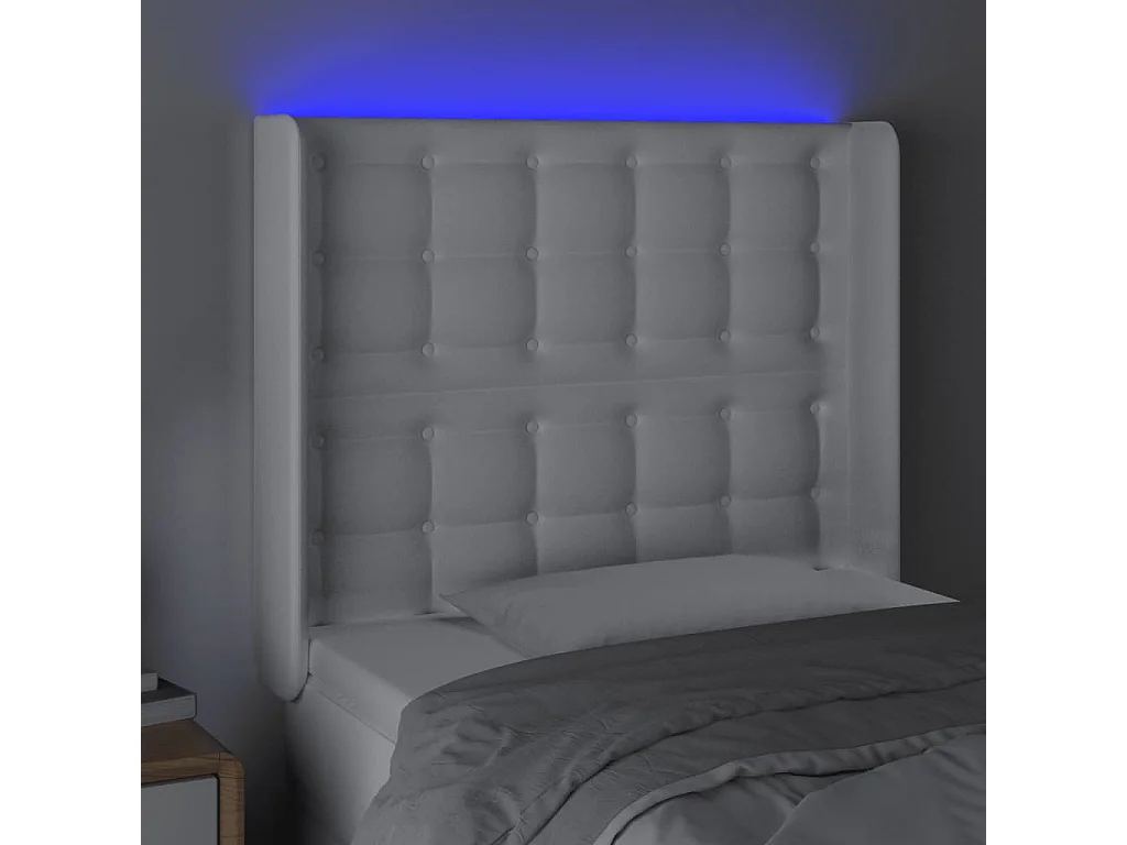 LED - Kopfteil für Bett | Bett-Kopfteil Weiß 93x16x118/128 cm Kunstleder -MN643463
