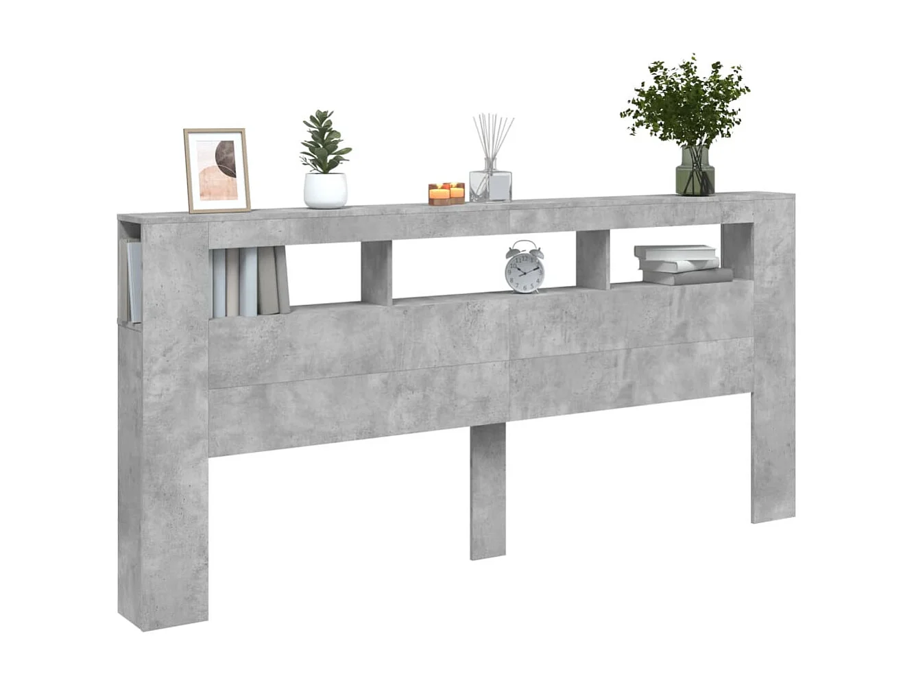 LED-Kopfteil für Bett | Bett-Kopfteil Betongrau 220x18,5x103,5 cm Holzwerkstoff -MN697018