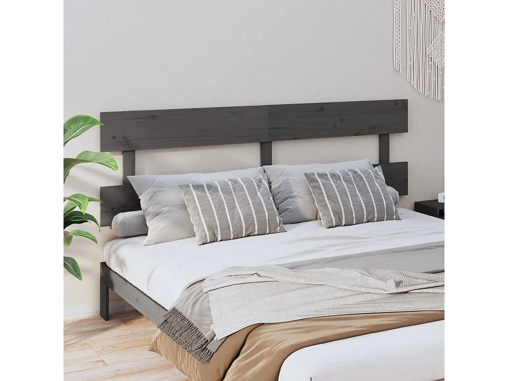 Kopfteil für Bett | Bett-Kopfteil Grau 204x3x81 cm Massivholz Kiefer -MN795220