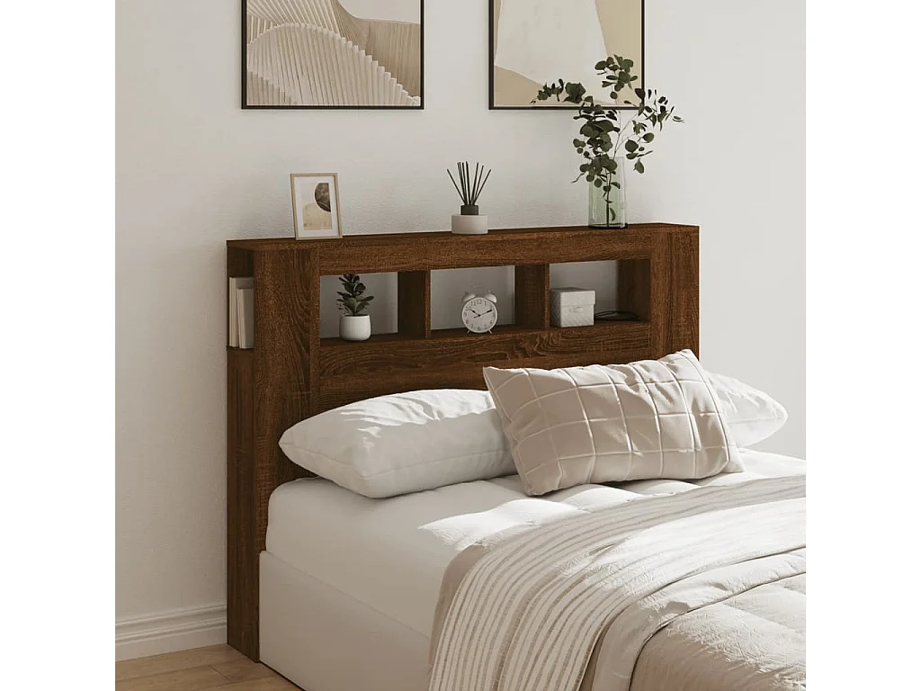 LED-Kopfteil für Bett | Bett-Kopfteil Braun Eichen-Optik 140x18,5x103,5 cm Holzwerkstoff -MN505763