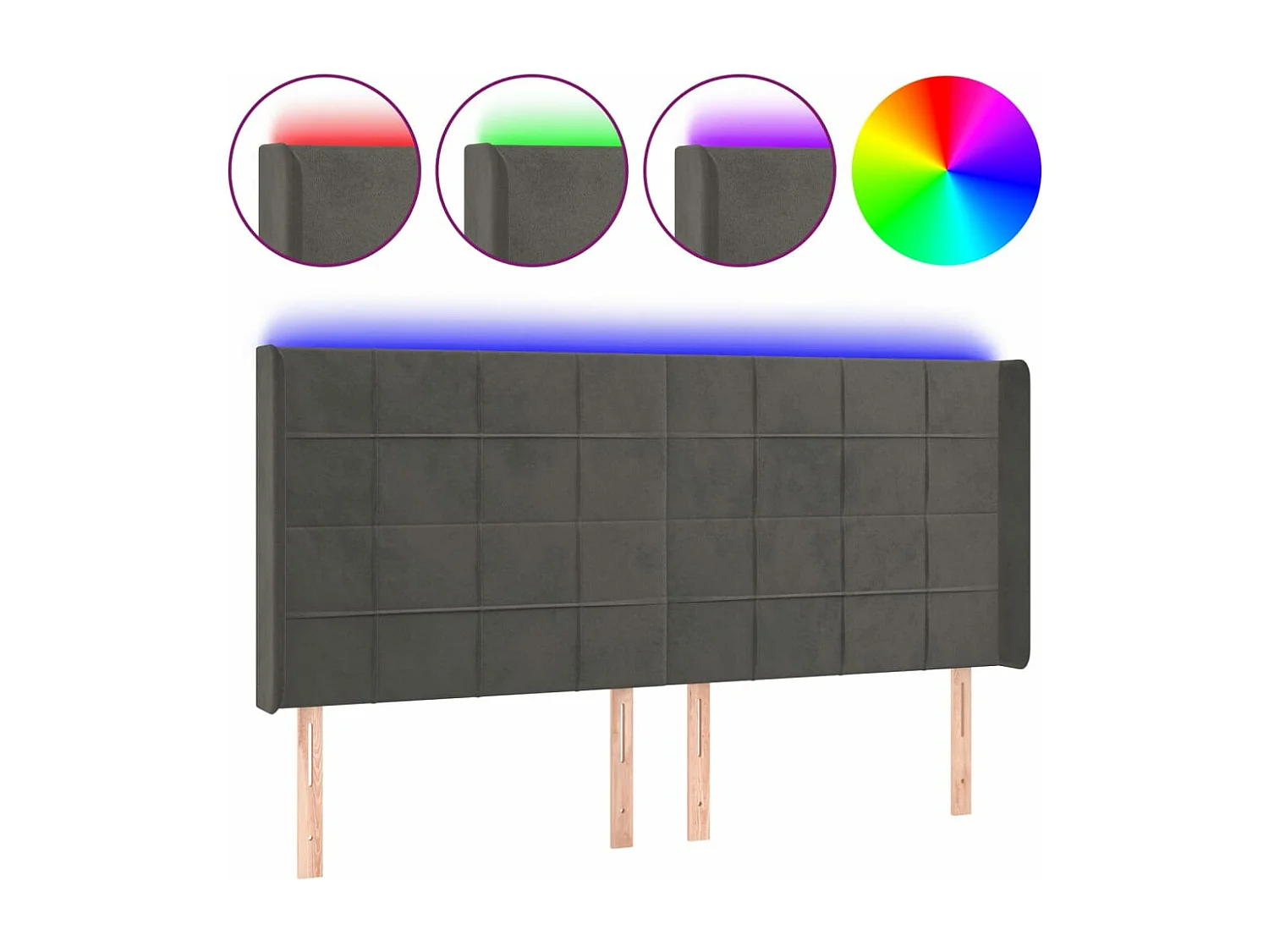 LED - Kopfteil für Bett | Bett-Kopfteil Dunkelgrau 203x16x118/128 cm Samt -MN384247