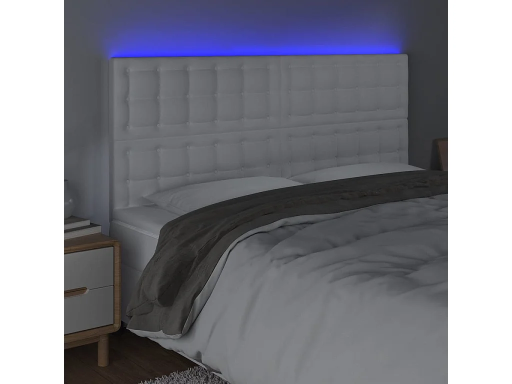 LED - Kopfteil für Bett | Bett-Kopfteil Weiß 200x5x118/128 cm Kunstleder -MN920489