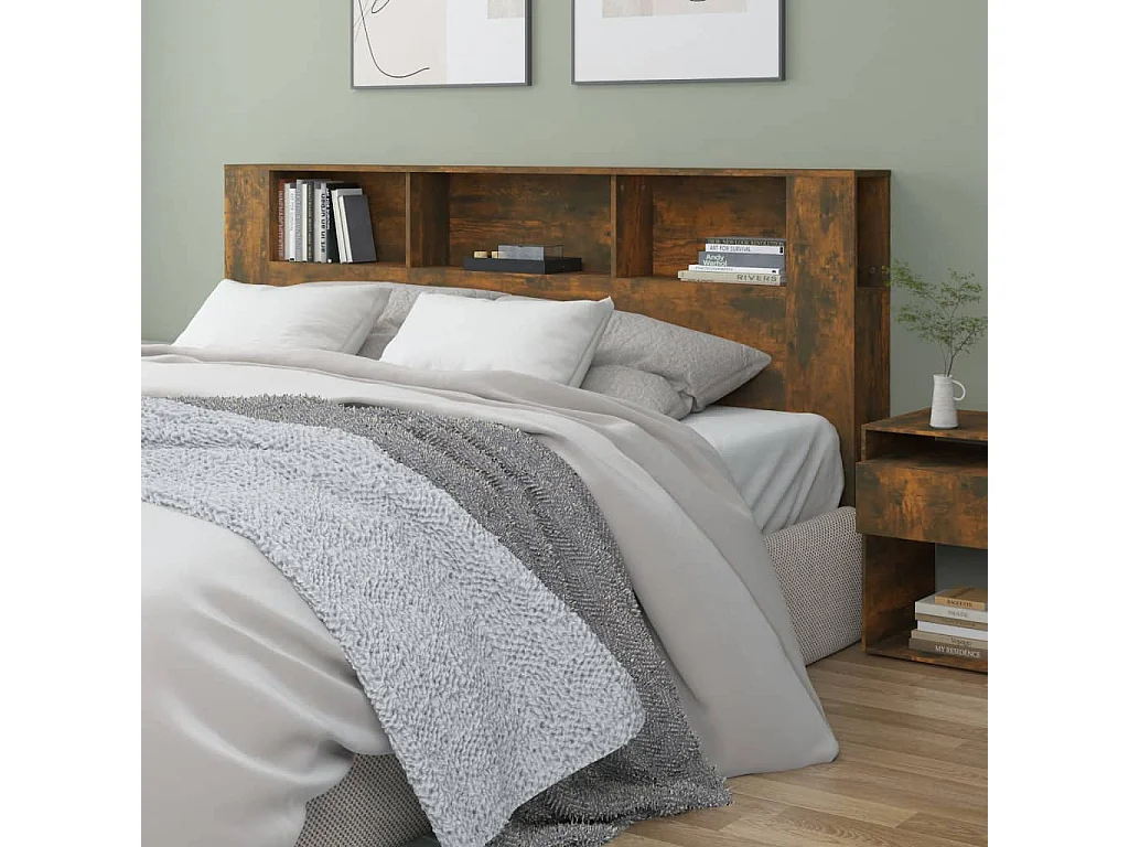 Kopfteil für Bett | Bett-Kopfteil mit Ablagen Räuchereiche 200x18,5x104,5 cm -MN276314