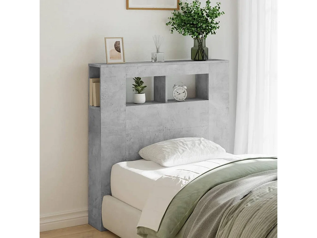LED-Kopfteil für Bett | Bett-Kopfteil Betongrau 100x18,5x103,5 cm Holzwerkstoff -MN329111