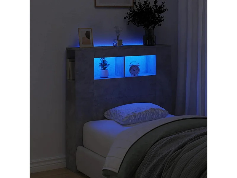 LED-Kopfteil für Bett | Bett-Kopfteil Betongrau 100x18,5x103,5 cm Holzwerkstoff -MN329111
