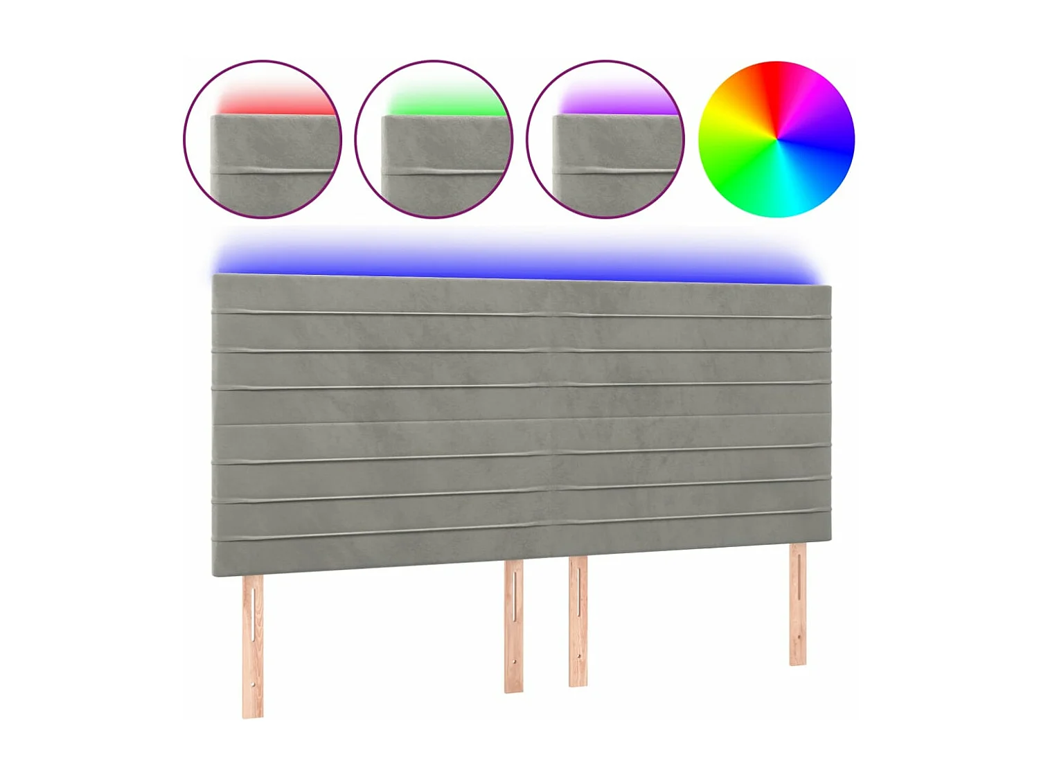 LED - Kopfteil für Bett | Bett-Kopfteil Hellgrau 200x5x118/128 cm Samt -MN874065