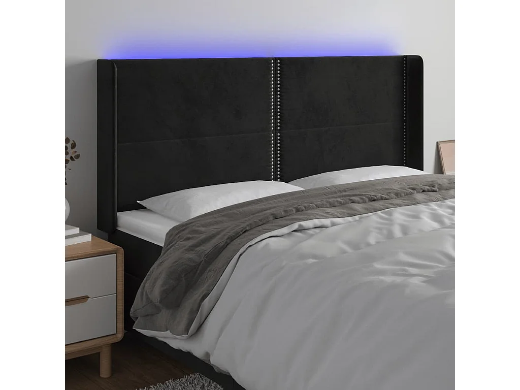 LED - Kopfteil für Bett | Bett-Kopfteil Schwarz 163x16x118/128 cm Samt -MN599764