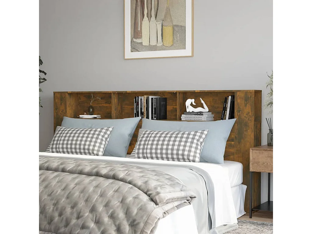 Kopfteil für Bett | Bett-Kopfteil mit Ablagen Räuchereiche 220x18,5x104,5 cm -MN562524