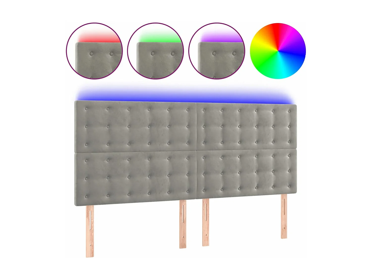 LED - Kopfteil für Bett | Bett-Kopfteil Hellgrau 200x5x118/128 cm Samt -MN124766