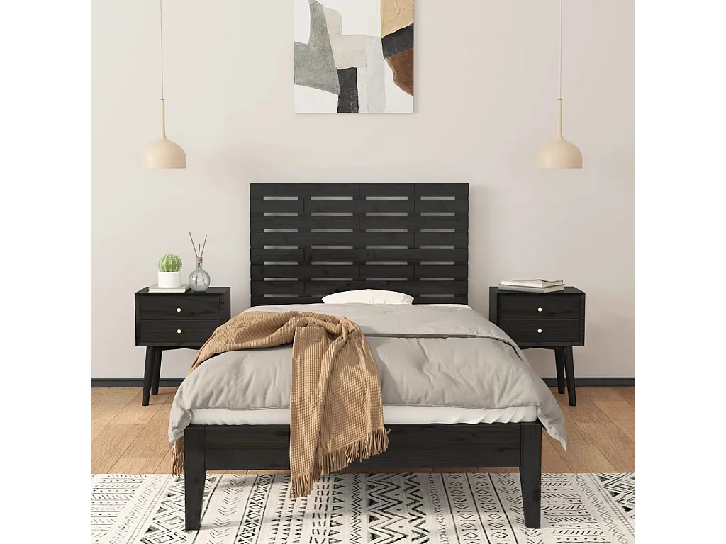 Wand-Kopfteil für Bett | Bett-Kopfteil Schwarz 96x3x63 cm Massivholz Kiefer -MN186311