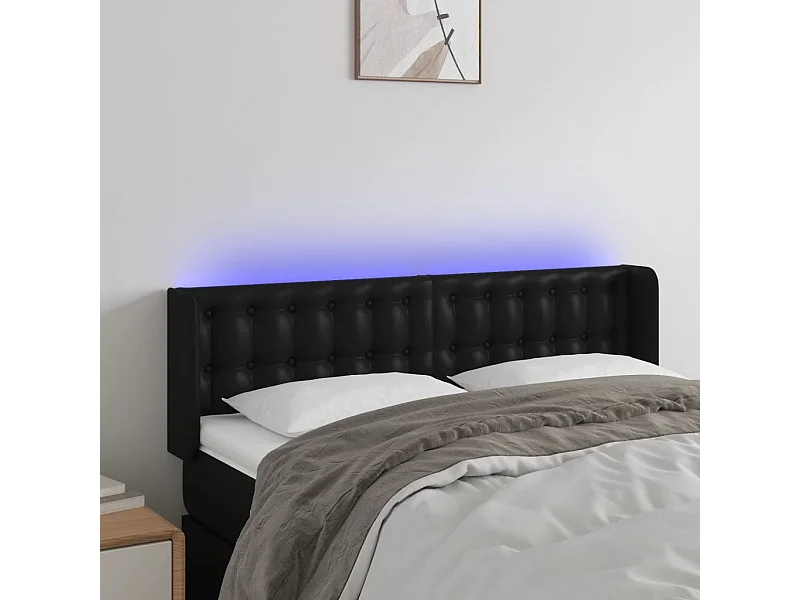 LED - Kopfteil für Bett | Bett-Kopfteil Schwarz 147x16x78/88 cm Kunstleder -MN331359