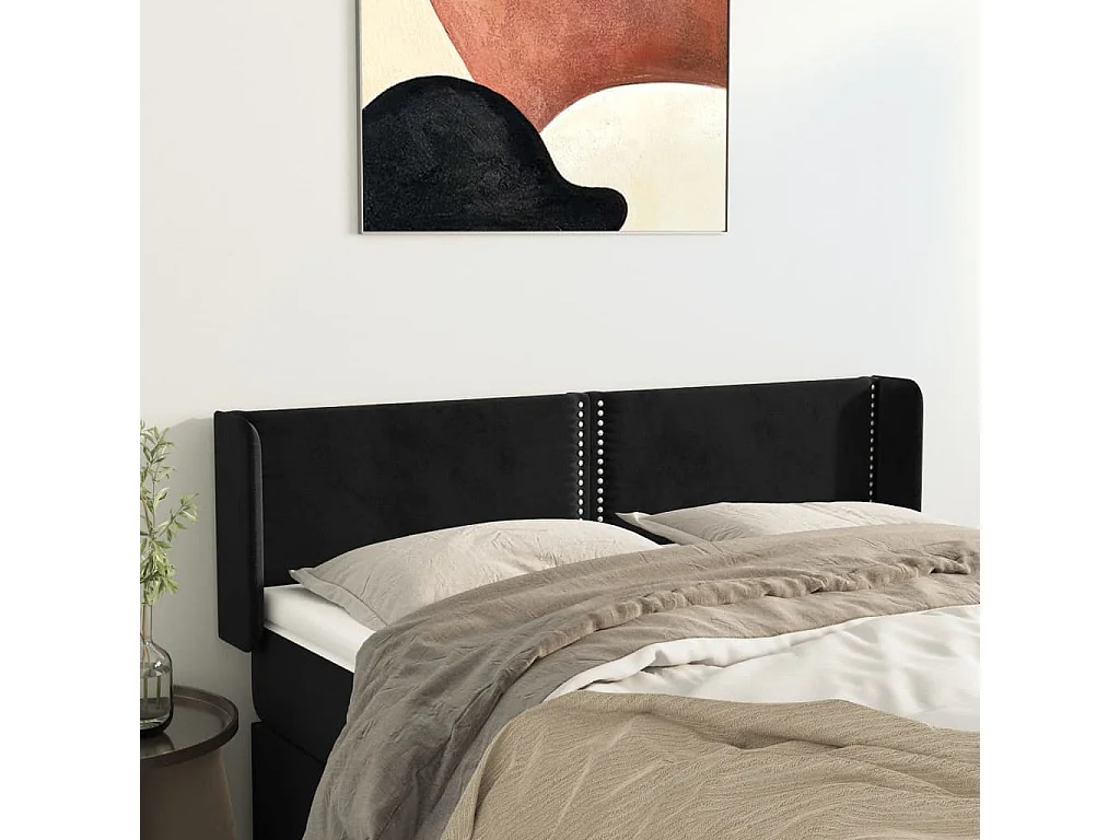 Kopfteil für Bett | Bett-Kopfteil mit Ohren Schwarz 147x16x78/88 cm Samt -MN969252