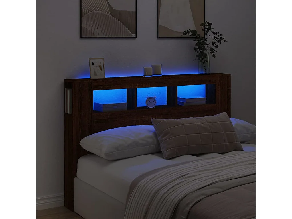 LED-Kopfteil für Bett | Bett-Kopfteil Braun Eichen-Optik 160x18,5x103,5 cm Holzwerkstoff -MN730057