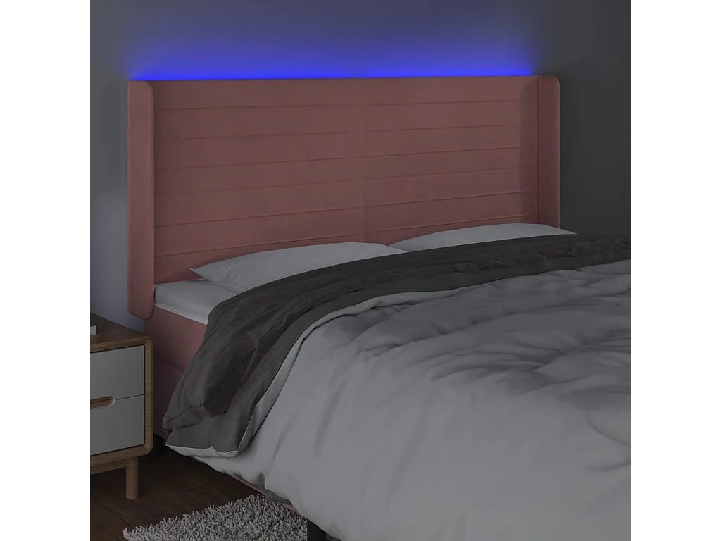 LED - Kopfteil für Bett | Bett-Kopfteil Rosa 203x16x118/128 cm Samt -MN569885