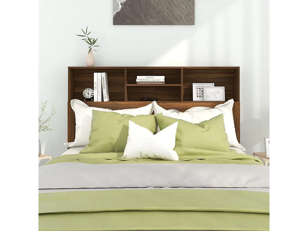 Kopfteil für Bett | Bett-Kopfteil mit Ablagen Braun Eichen-Optik 140x19x103,5 cm -MN243497