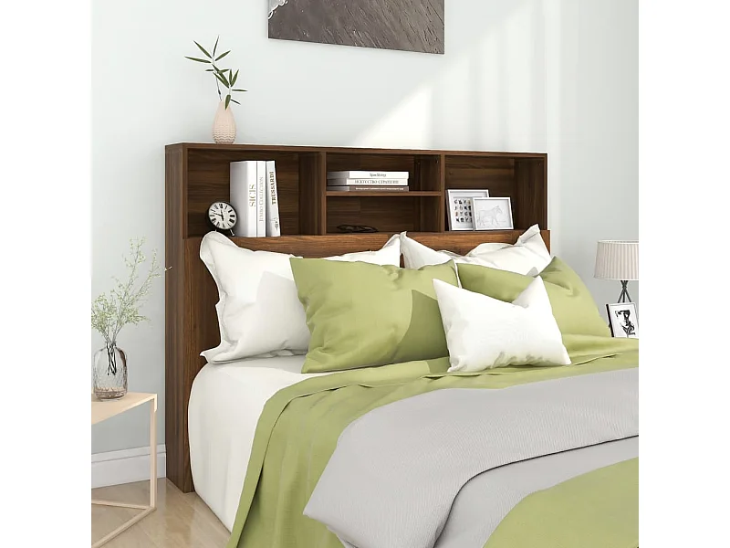 Kopfteil für Bett | Bett-Kopfteil mit Ablagen Braun Eichen-Optik 140x19x103,5 cm -MN243497