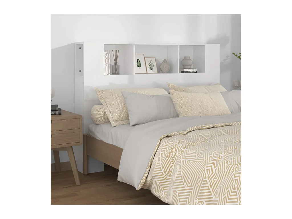 Kopfteil für Bett | Bett-Kopfteil mit Ablagen Hochglanz-Weiß 140x18,5x104,5 cm -MN354911