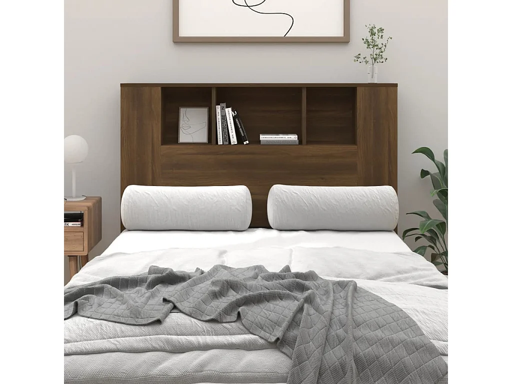 Kopfteil für Bett | Bett-Kopfteil mit Ablagen Braun Eichen-Optik 120x18,5x102,5 cm -MN317447