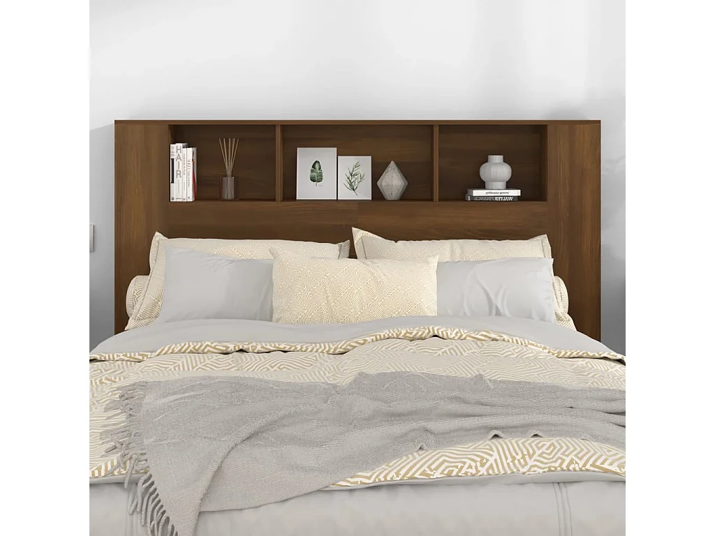 Kopfteil für Bett | Bett-Kopfteil mit Ablagen Braun Eichen-Optik 160x18,5x104,5 cm -MN719535