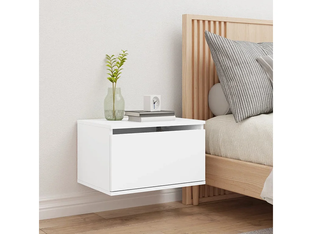 Wand-Nachttisch Nachtschrank mit LED-Leuchten Weiß -RN63649