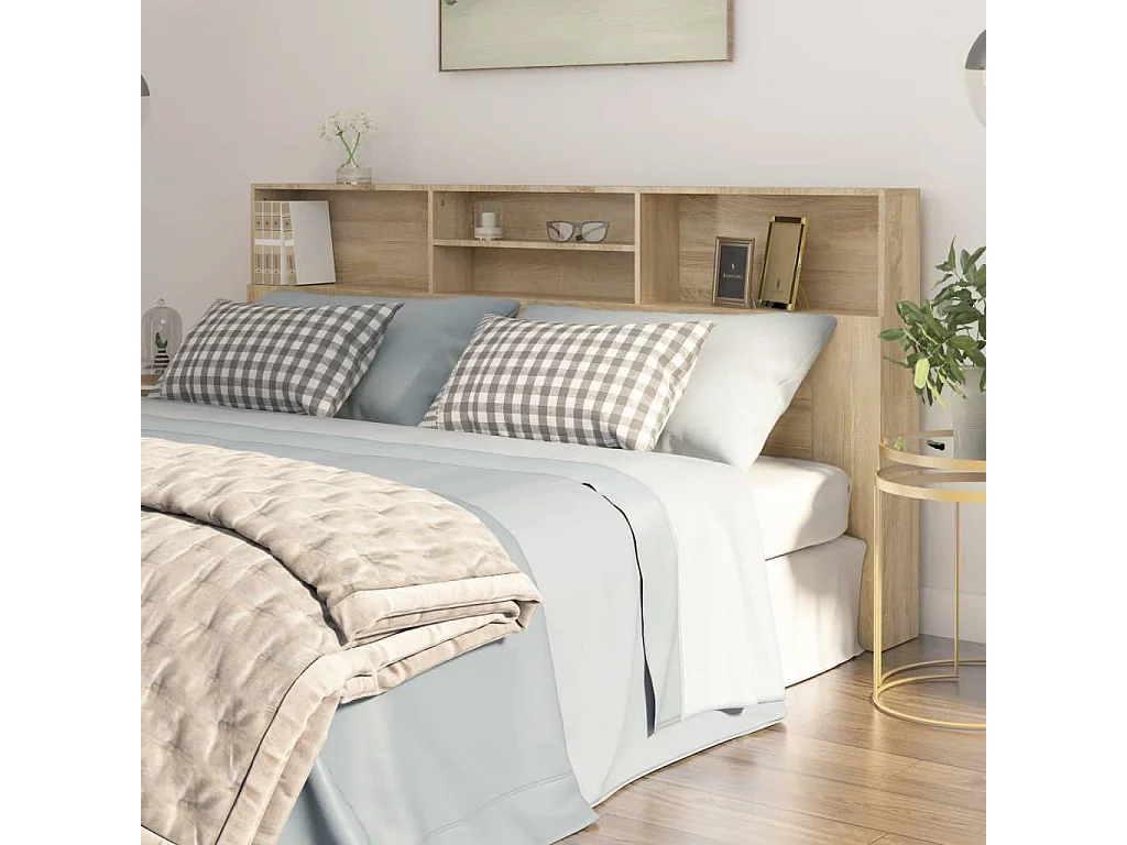 Kopfteil für Bett | Bett-Kopfteil mit Ablagen Sonoma-Eiche 200x19x103,5 cm -MN238046