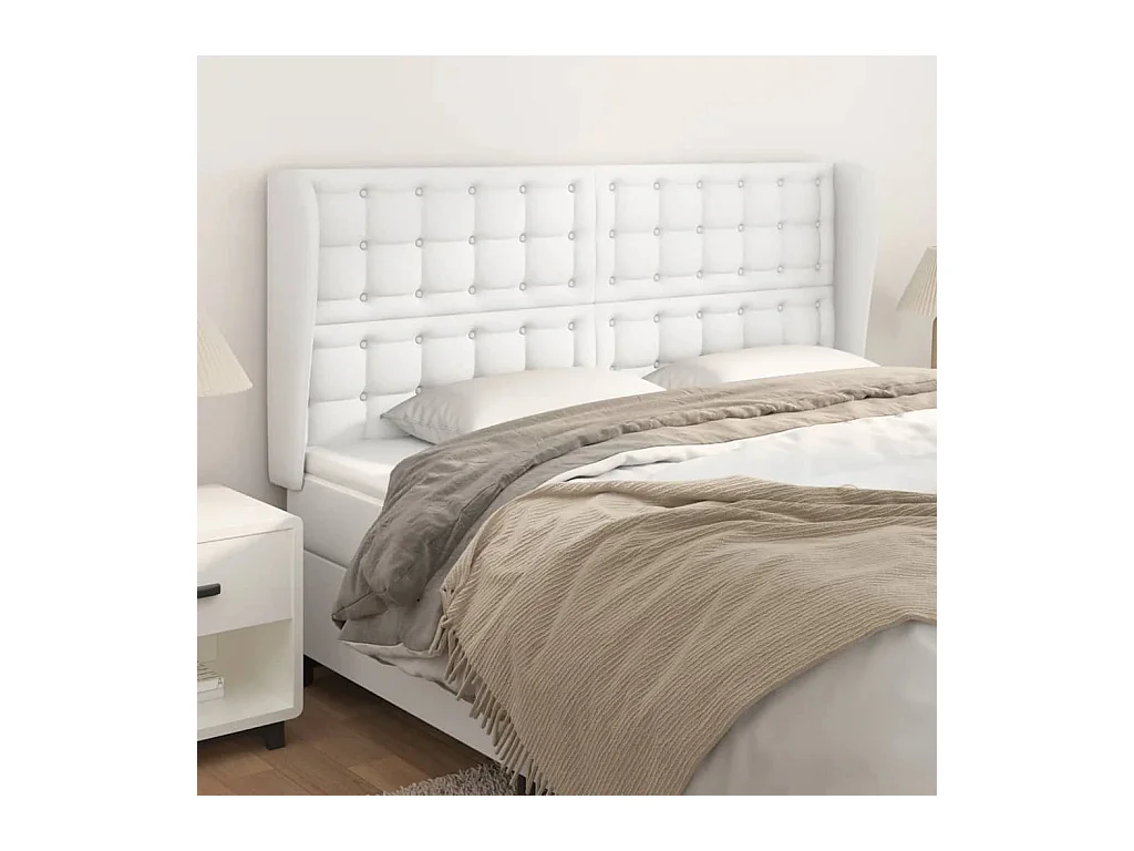 Kopfteil für Bett | Bett-Kopfteil mit Ohren Weiß 183x23x118/128 cm Kunstleder -MN733424