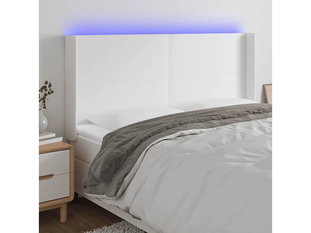 LED - Kopfteil für Bett | Bett-Kopfteil Weiß 203x16x118/128 cm Kunstleder -MN567065